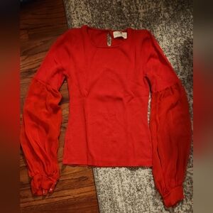 Beautiful Red Sweater With Chiffon Bell Sleeve